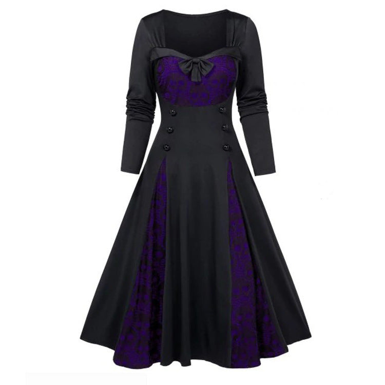 Fashionable Women's Dress with Contrast Color Lace Stitching