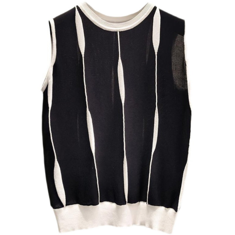 Women's Contrast Color Striped Vest Outer Wear