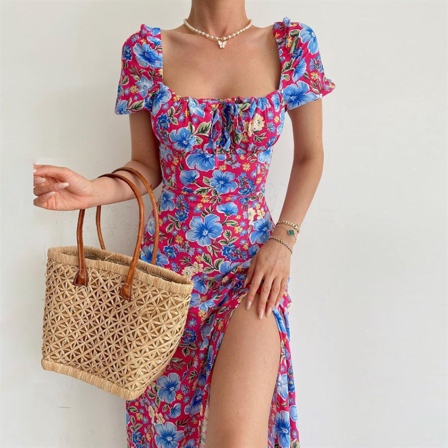 Women's Fashionable French Floral Split Dress