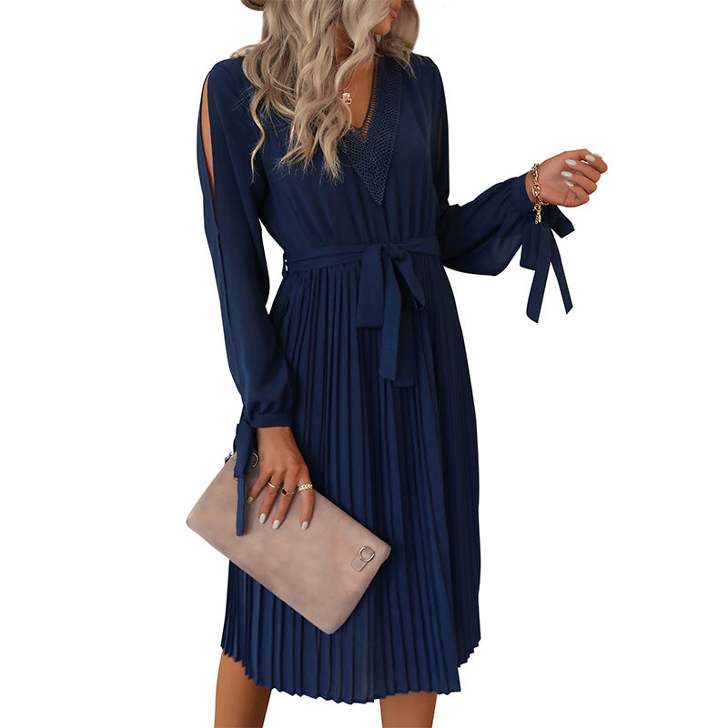 Fashion Women's Temperament Hollow Long-sleeved Dress